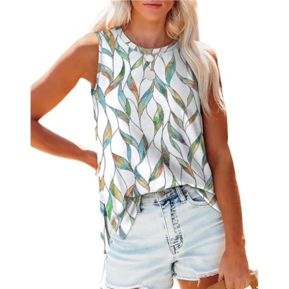 Womens Tank Tops Crewneck Loose Fit Basic Casual Summer Side Split Shirts‎ - Picture 1 of 5